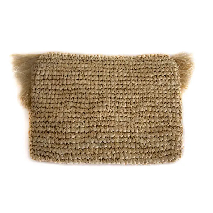 Jolie Raffia Clutch with Fringe
