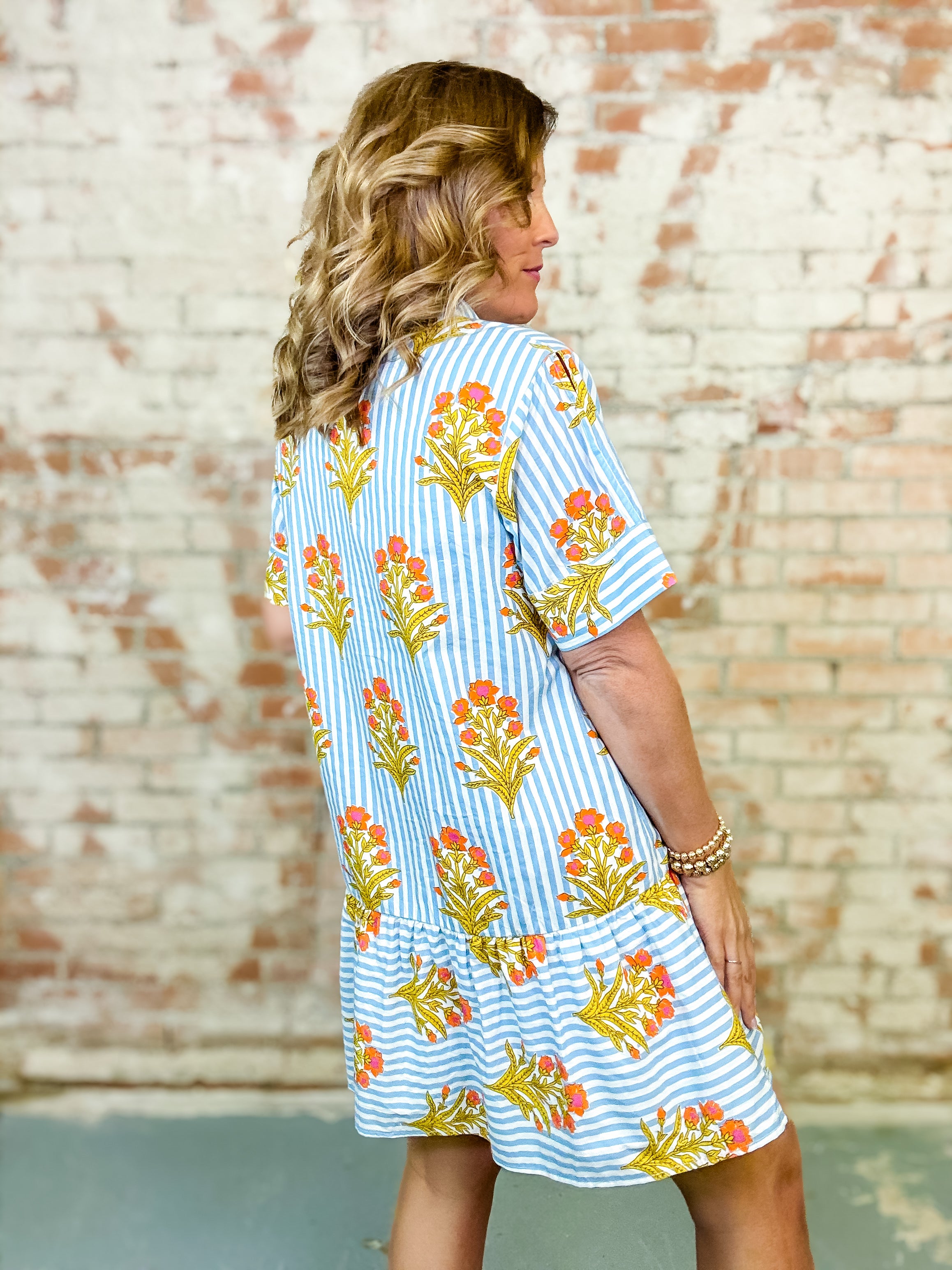 THML Eliana Striped Floral Dress