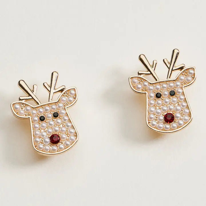 Pearl Reindeer Stud Earrings