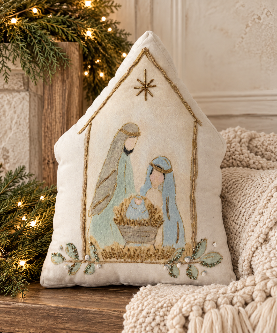 Nativity Velvet Throw Pillow