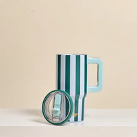 Teal Sicily Stripes Straw Tumbler