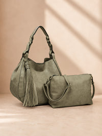 Lt Olive Eloise Large Tassel Hobo Bag