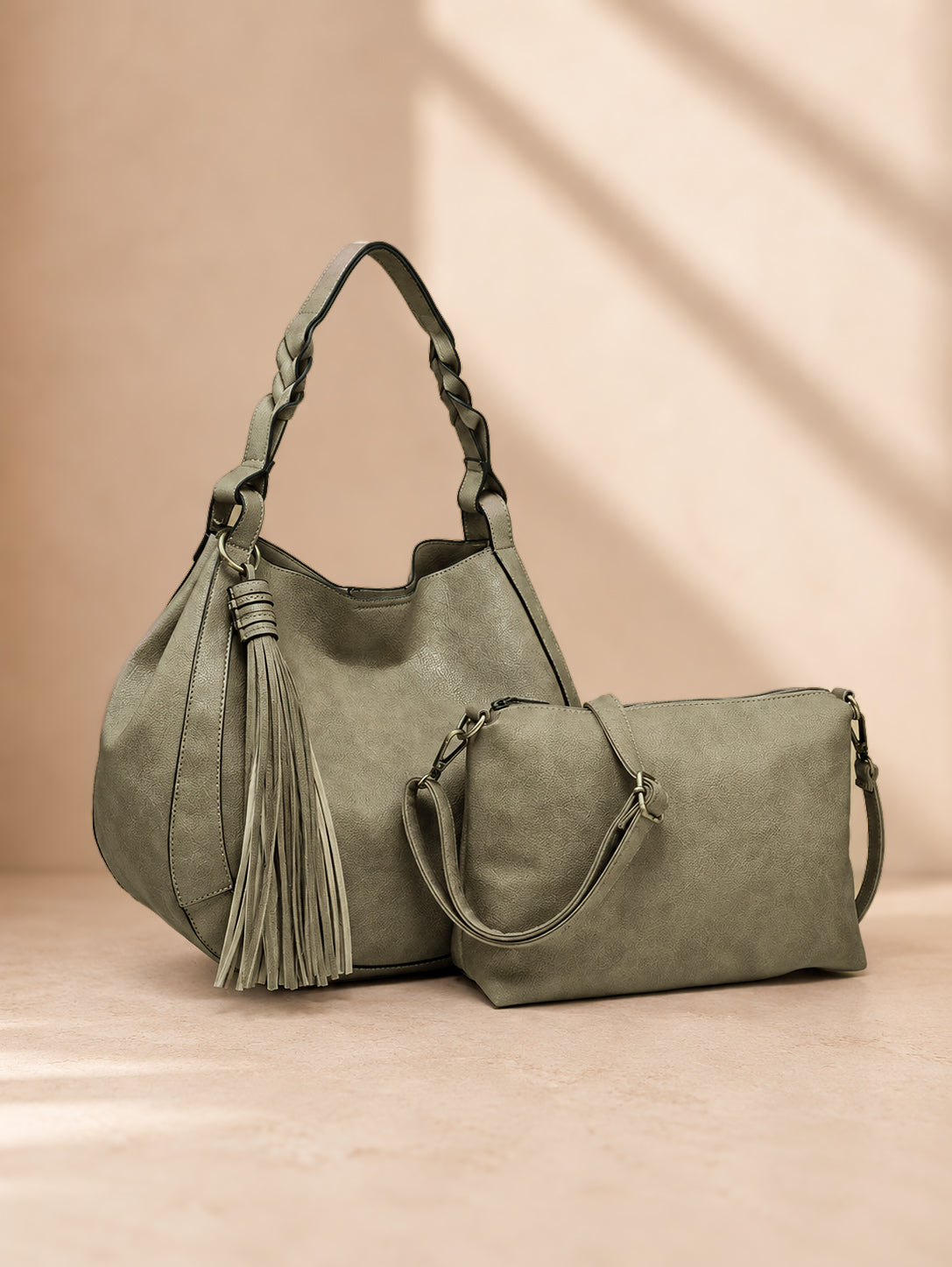 Lt Olive Eloise Large Tassel Hobo Bag
