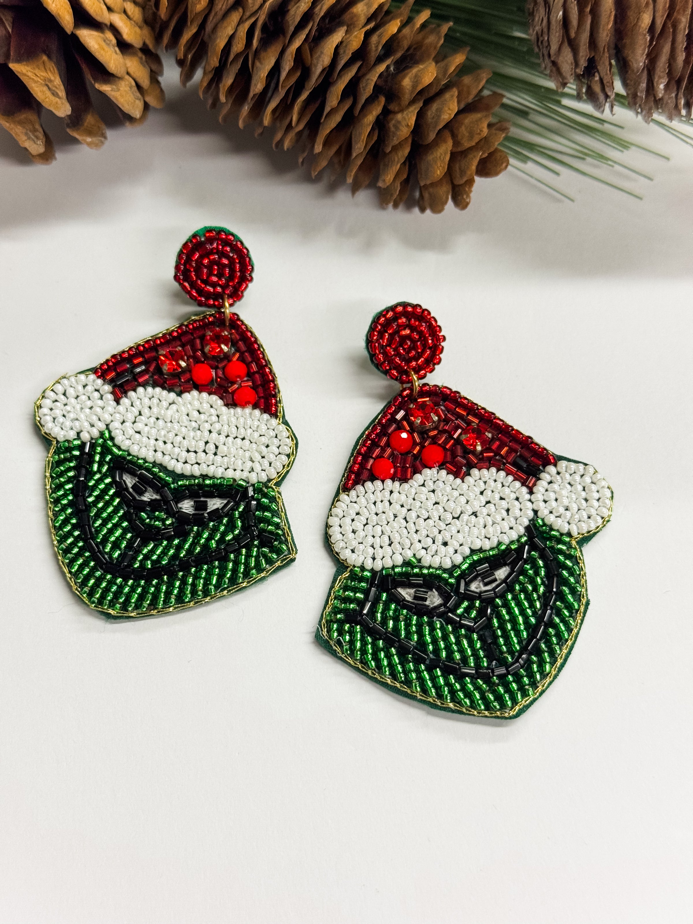 Grinch Seed Bead Earrings