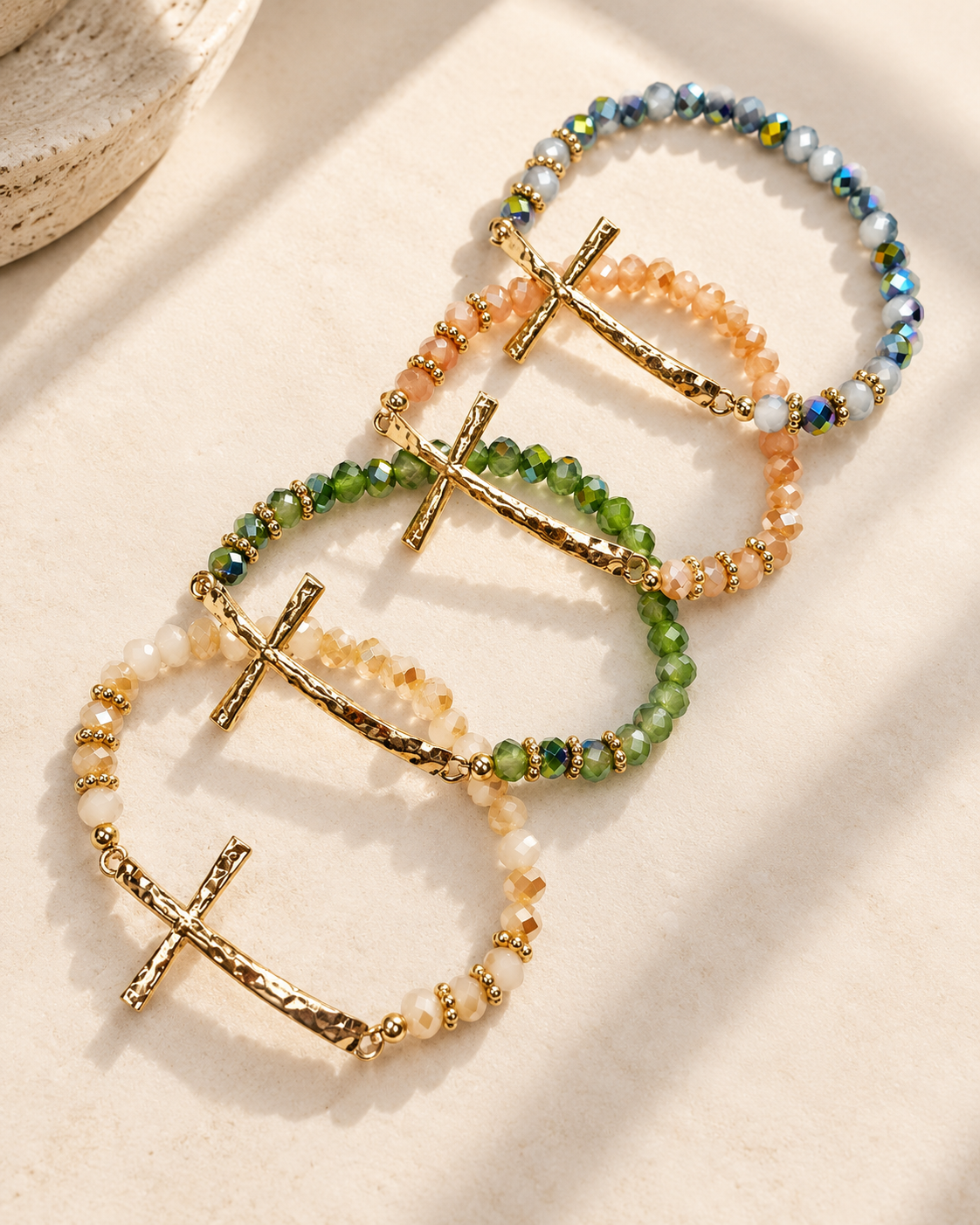 Kaia Hammered Cross Beaded Bracelet