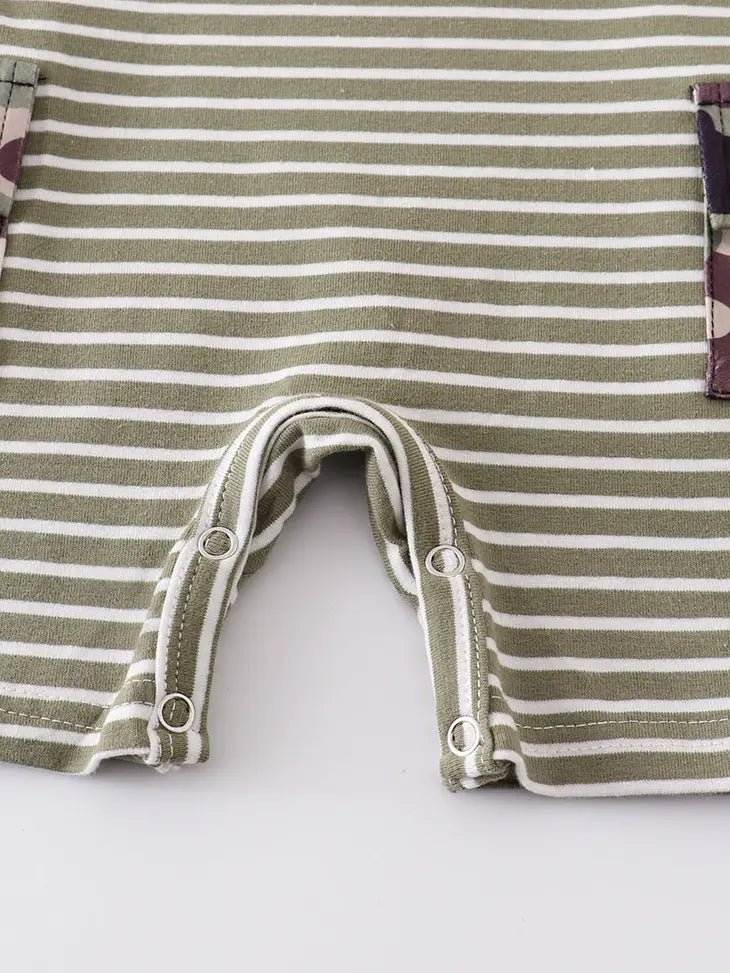 Green Stripe Camouflage Baby Romper