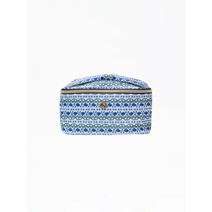 Navy Floral Foulard Makeup Bag