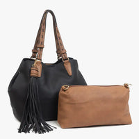 Black Aliza Large Tassel 2 in 1 Satchel