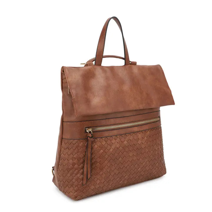 Helena Brown Woven Flap Backpack