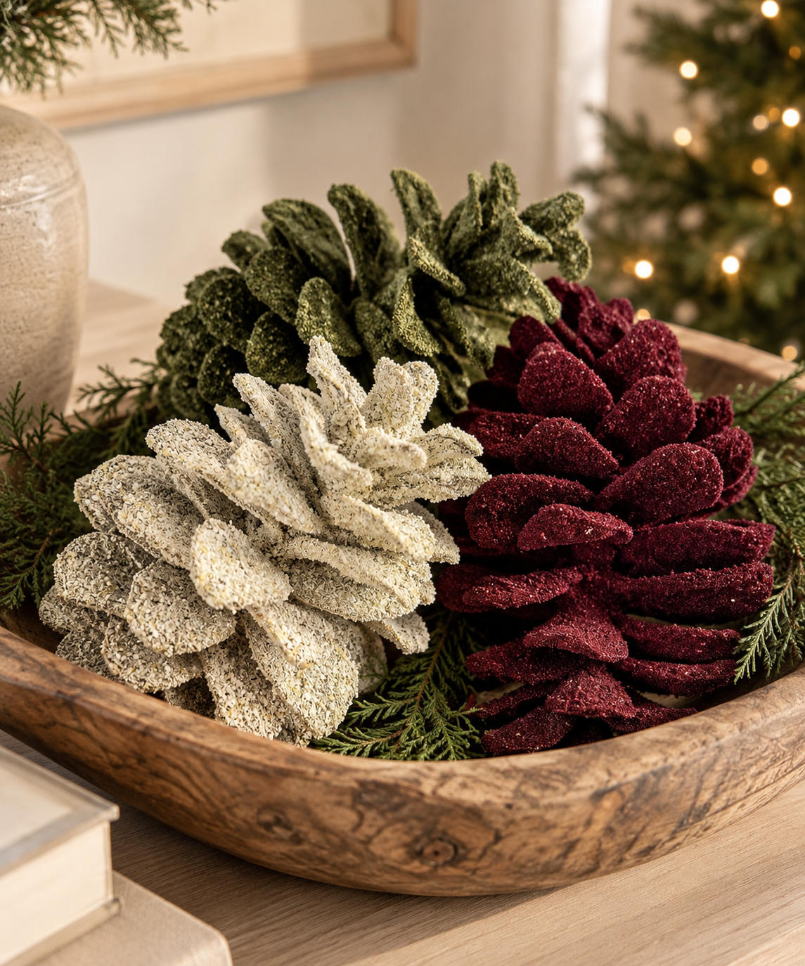 Faux Glitter Pinecone Set