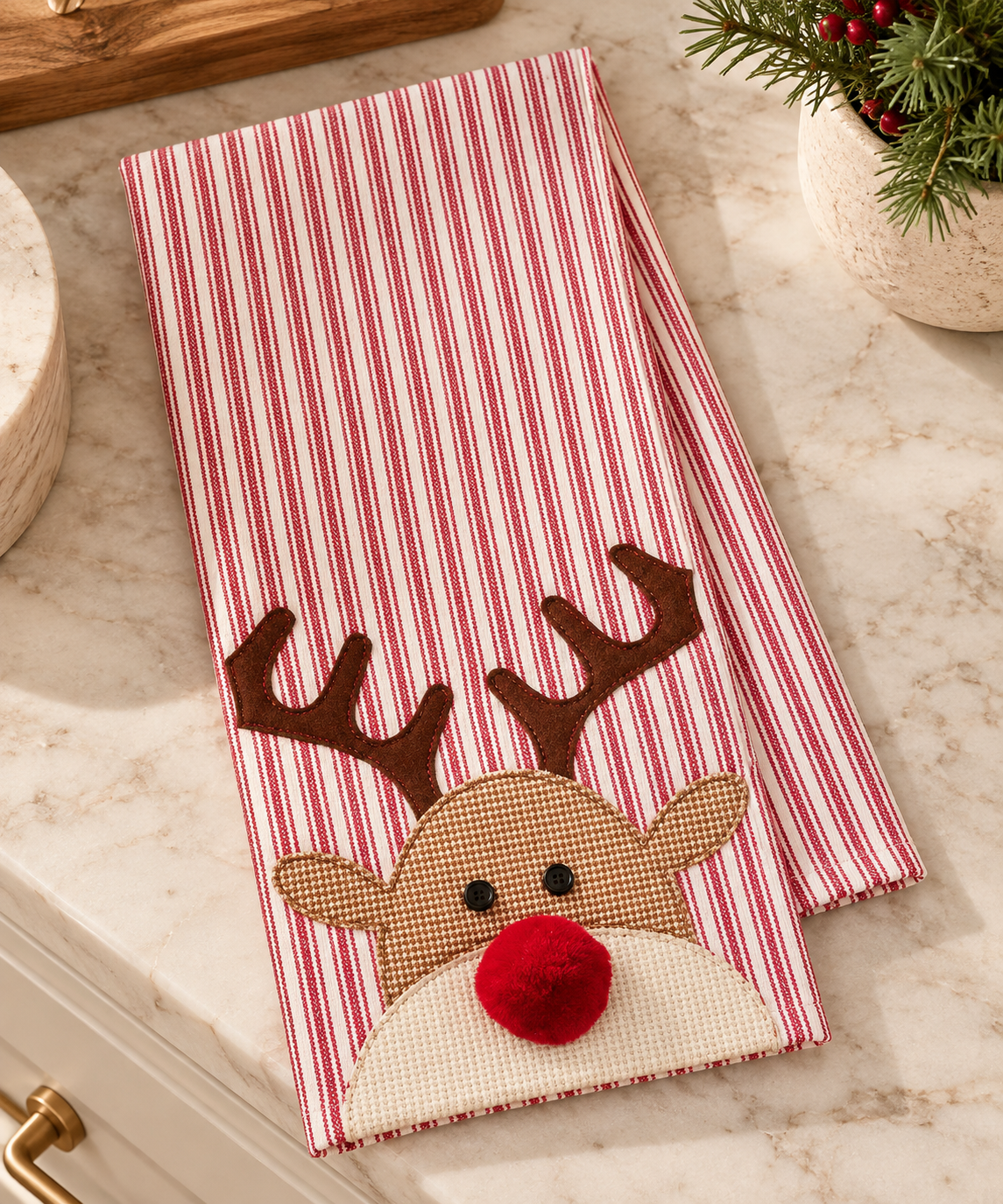 Reindeer Embellished Dishtowel