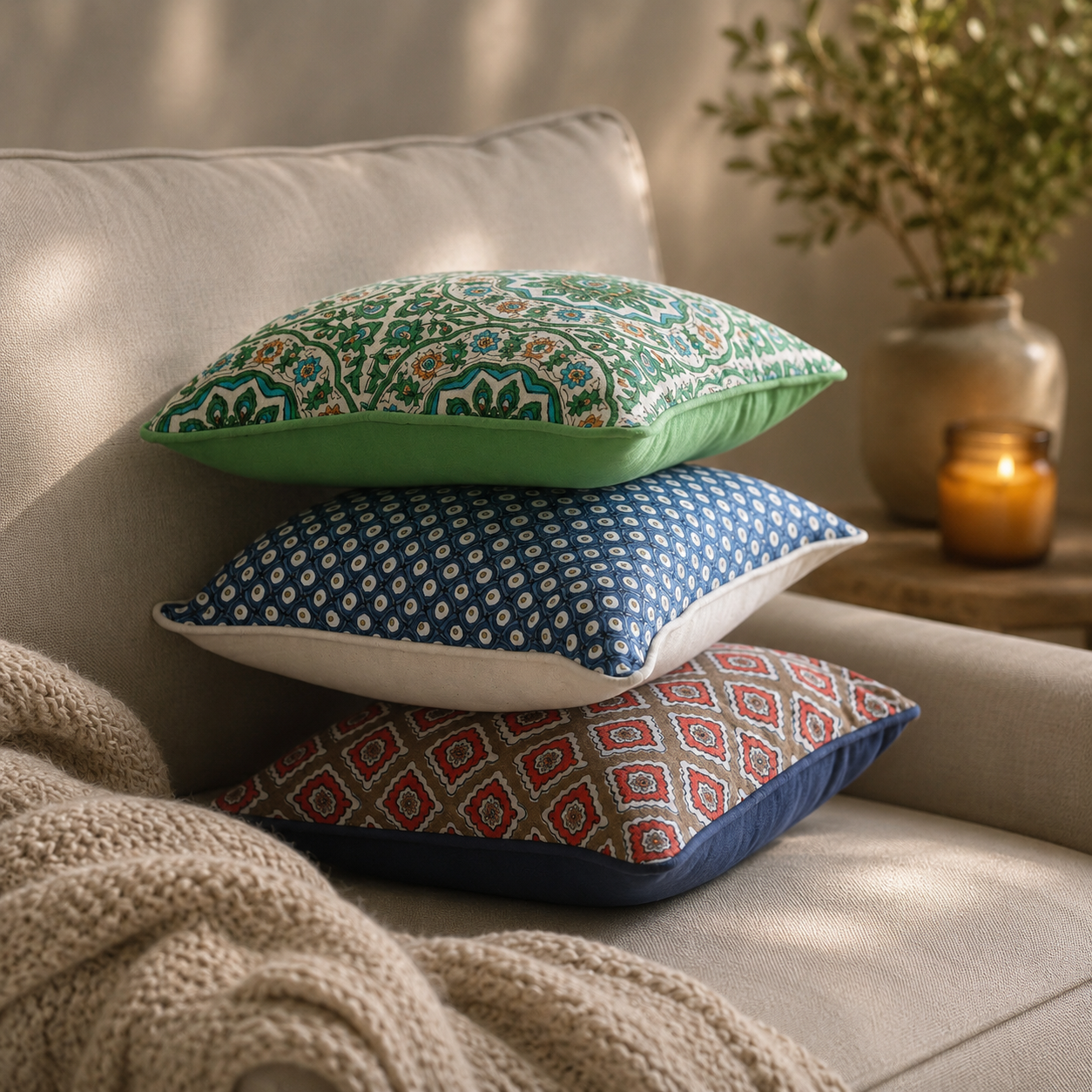 Vintage Printed Piping Pillows