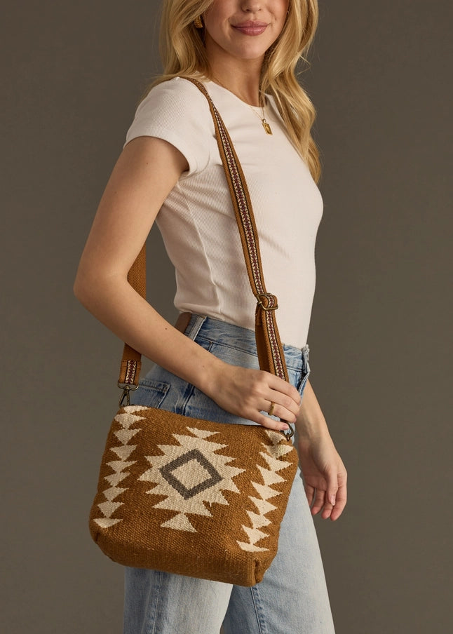 Camel, Cream and Gray Aztec Crossbody