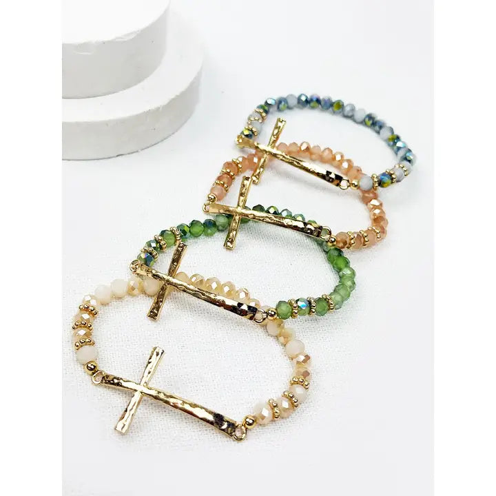 Kaia Hammered Cross Beaded Bracelet