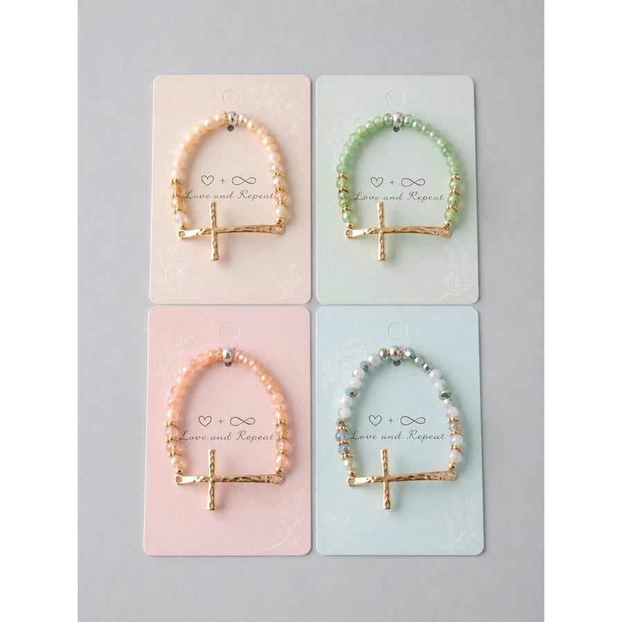 Kaia Hammered Cross Beaded Bracelet