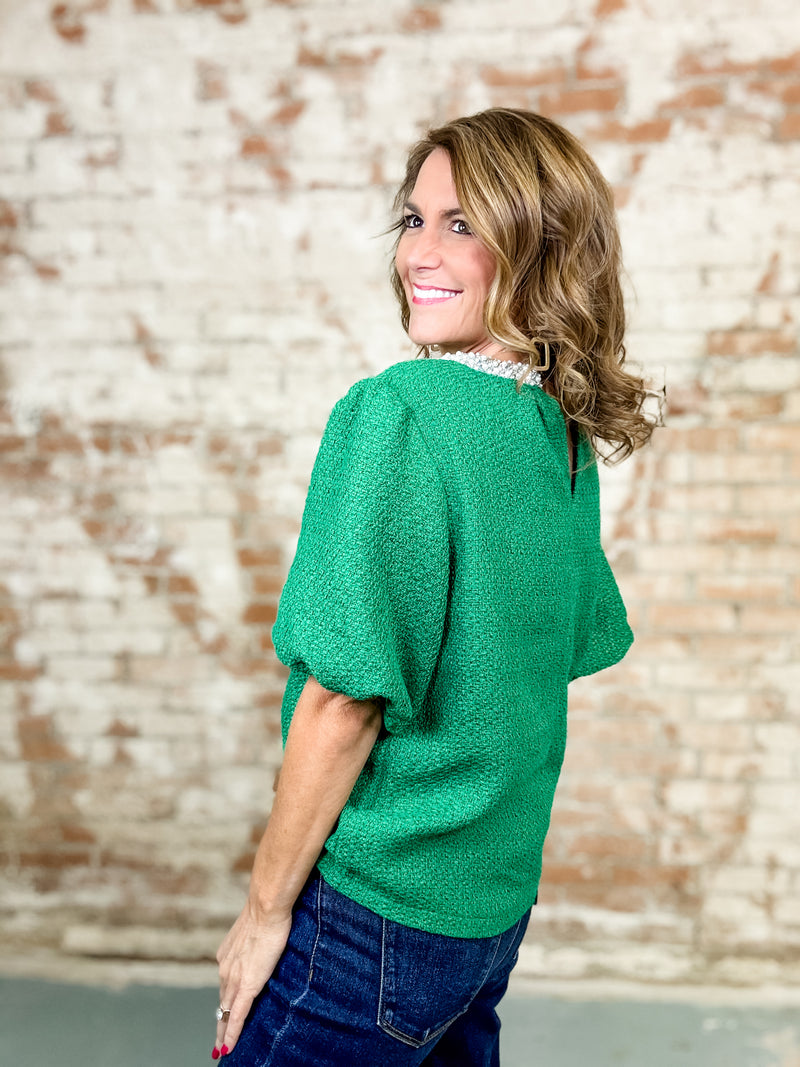 Tessa Pearl Trim Tweed Top