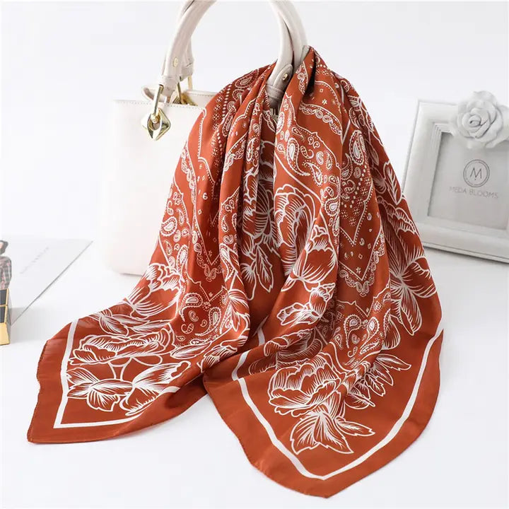 Paisley Lace Print Satin Scarf