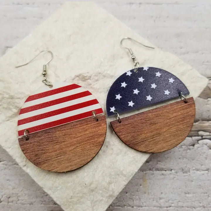 Flag Wood Disc Earrings