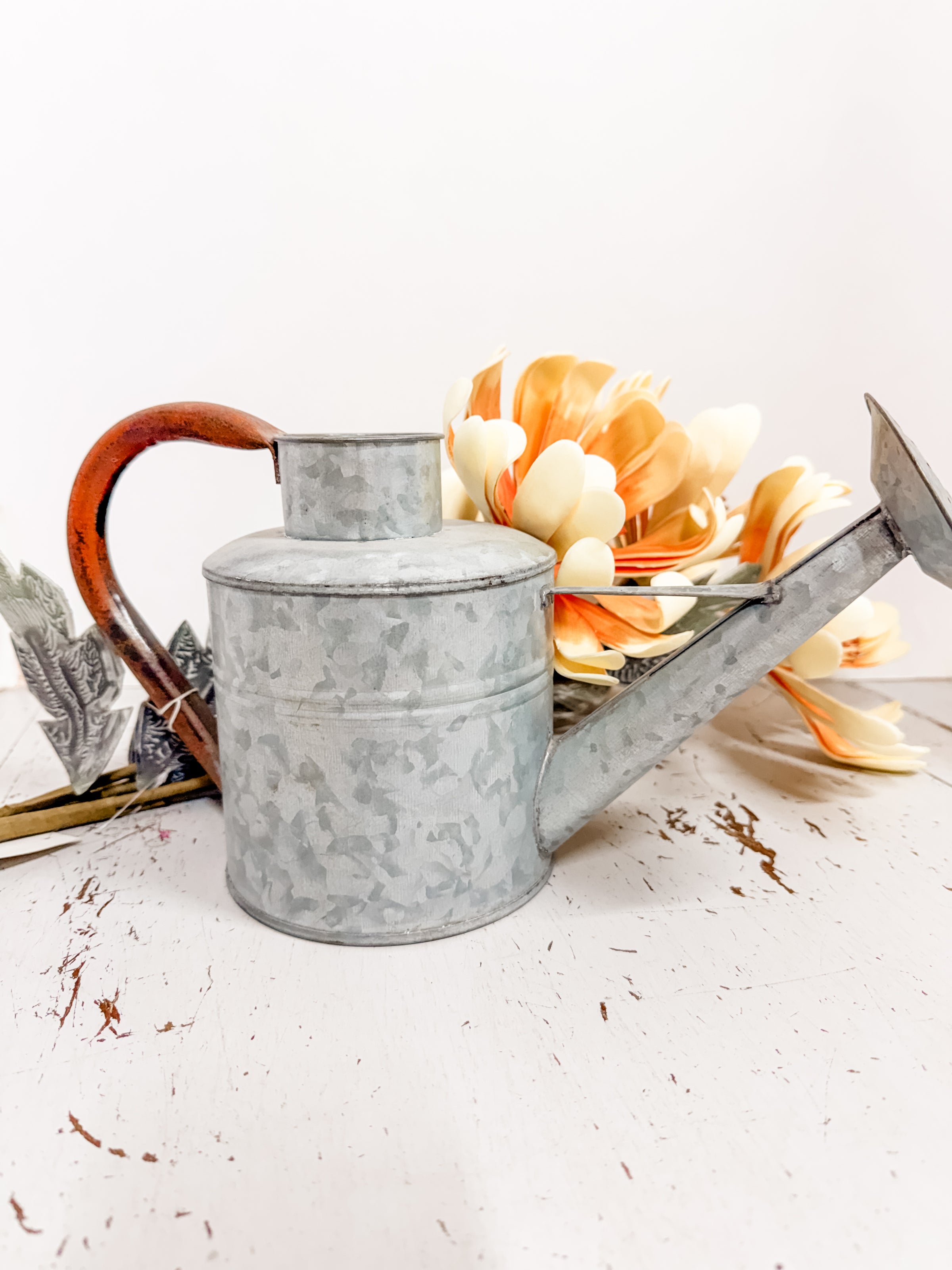 Weathered Look Watering Can with Rusty Handle