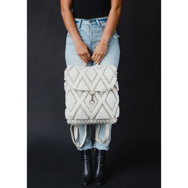 Cream Diamond Pattern Backpack