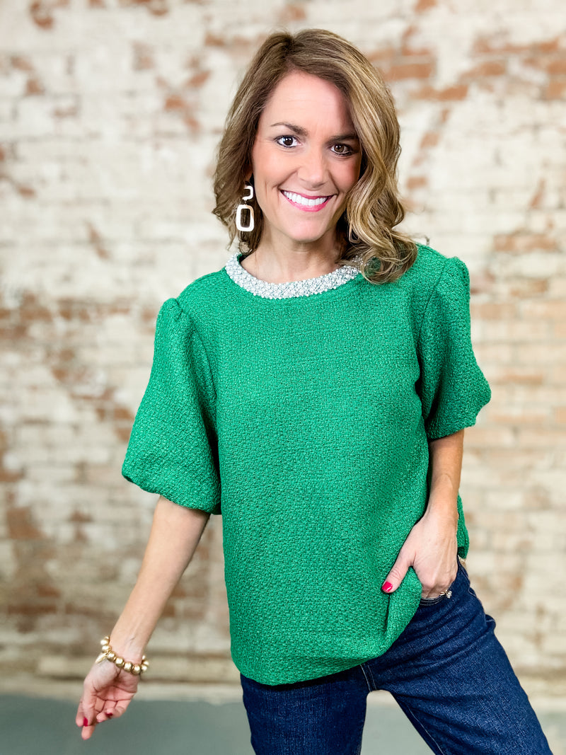 Tessa Pearl Trim Tweed Top