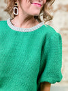 Tessa Pearl Trim Tweed Top