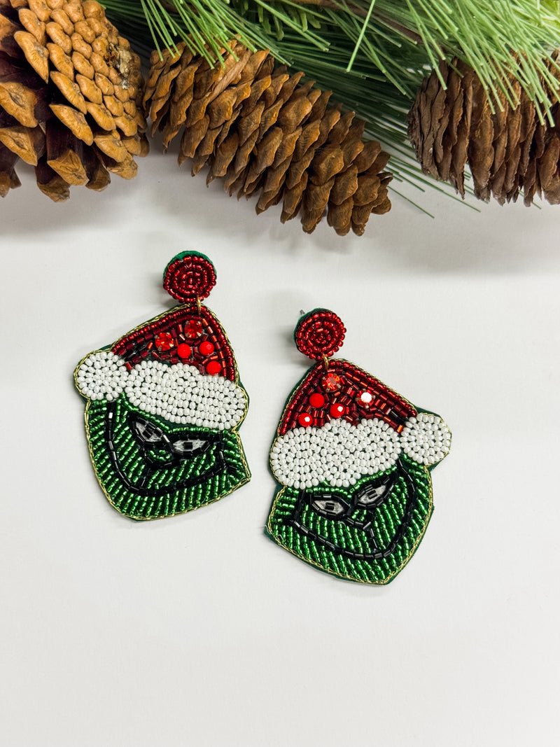 Grinch Seed Bead Earrings