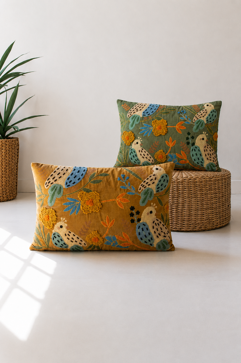 Embroidery Bird Pillows