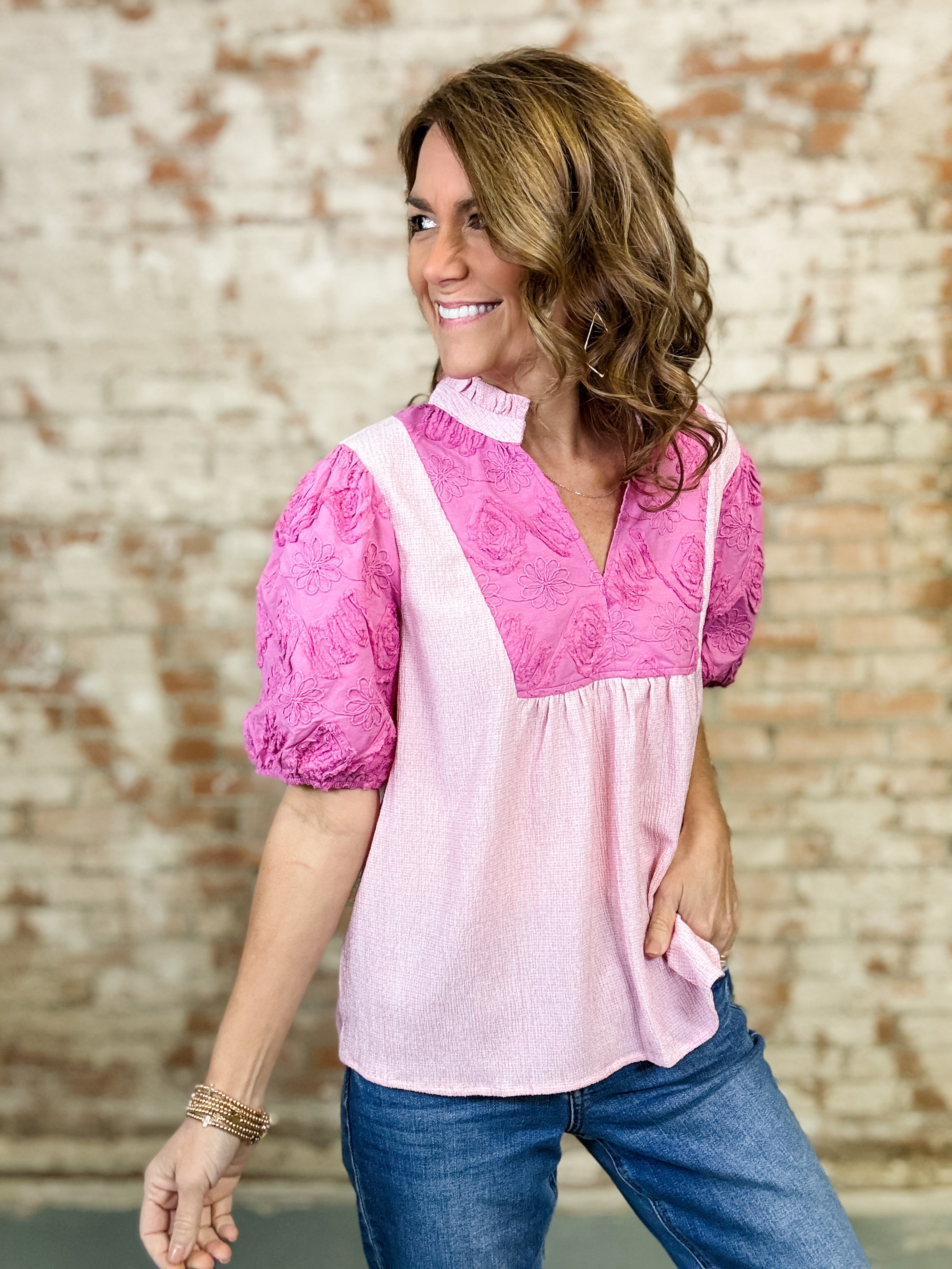 Lois Embroidered Mixed Top