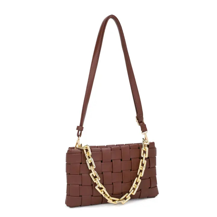 Kylie Dark Oak Chic Weave Crossbody Bag