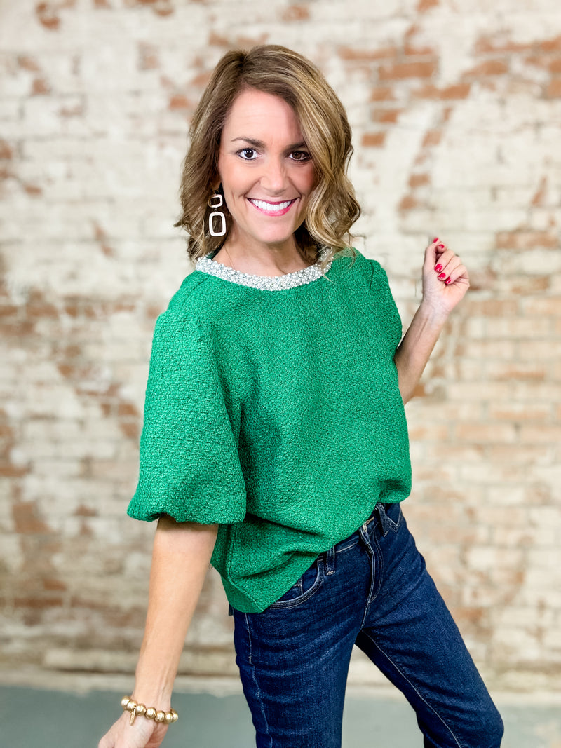 Tessa Pearl Trim Tweed Top