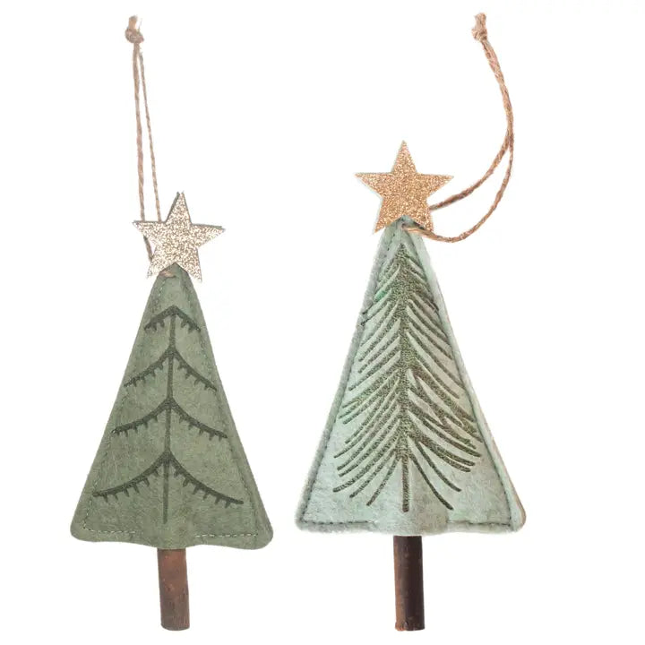 Felted Tree Christmas Ornaments Set of 2