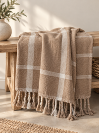 Natural Beige Woven Striped Throw