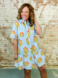 THML Eliana Striped Floral Dress