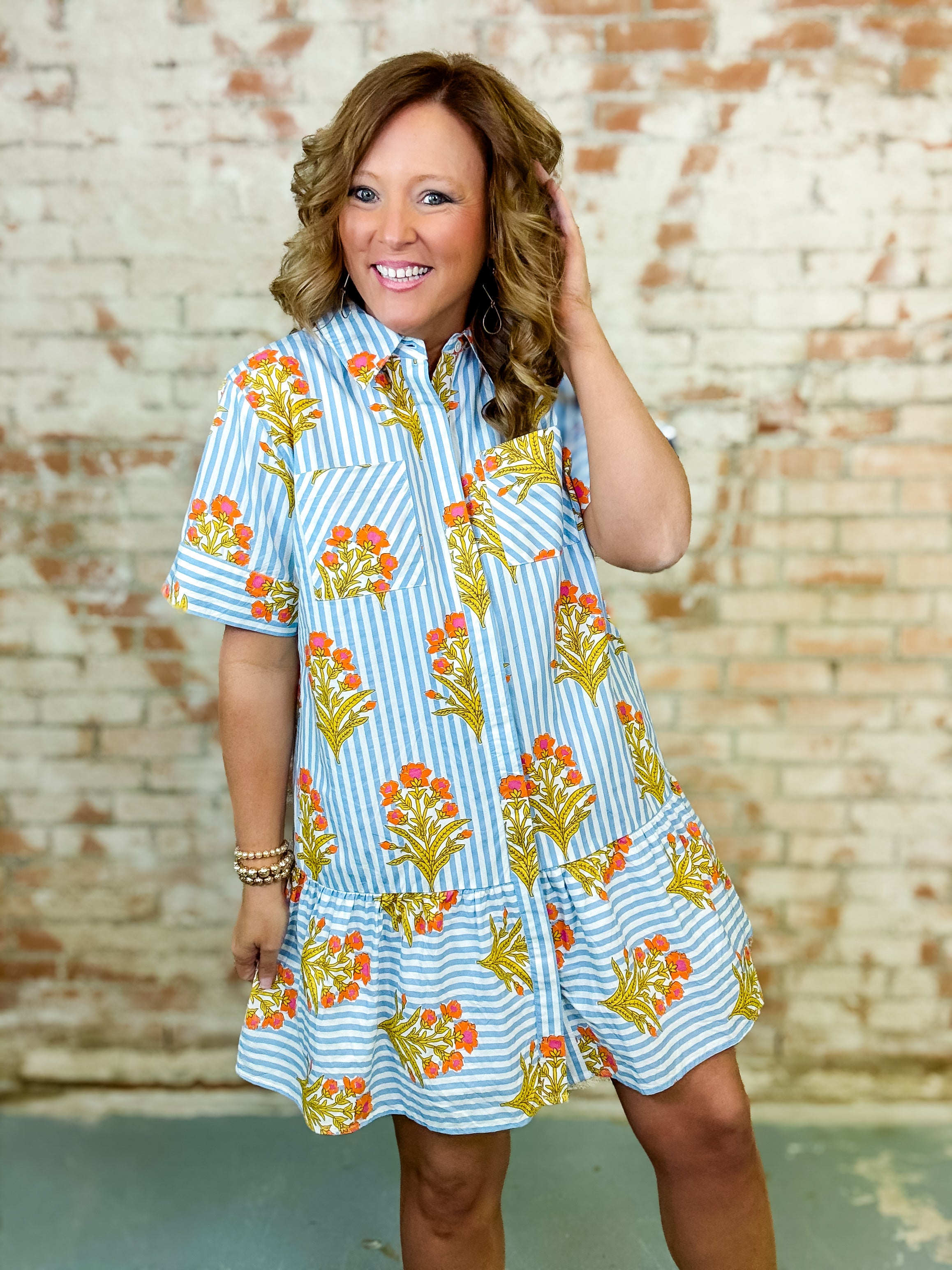 THML Eliana Striped Floral Dress