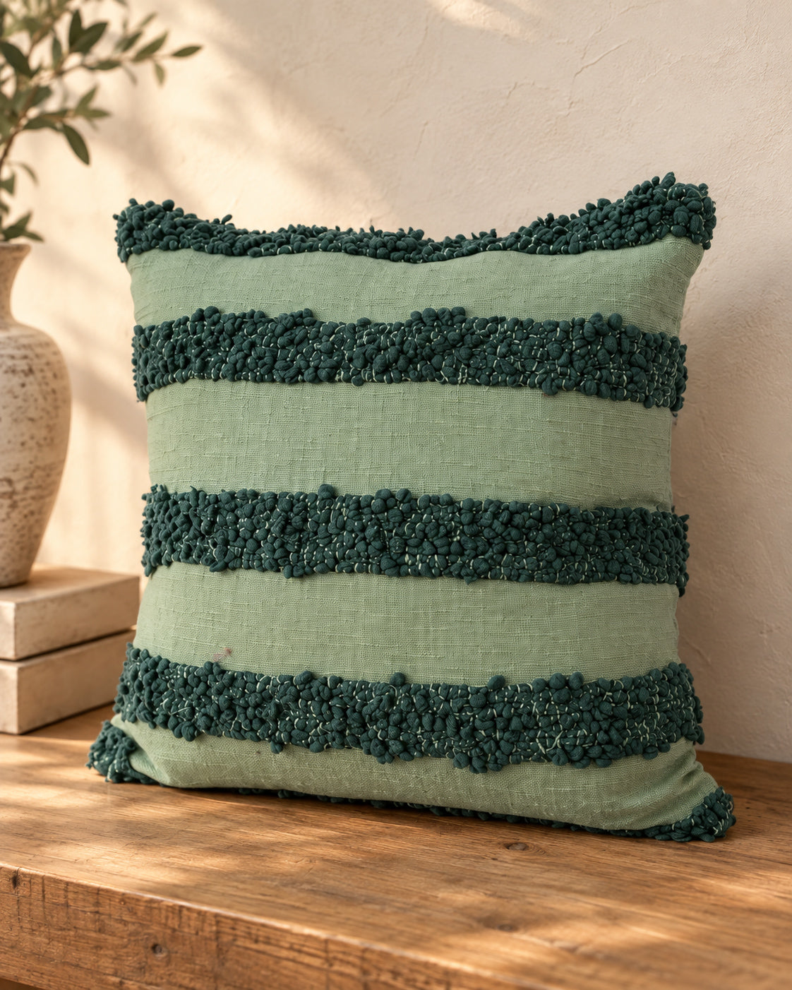 Tufted Striped Green Throw Pillow