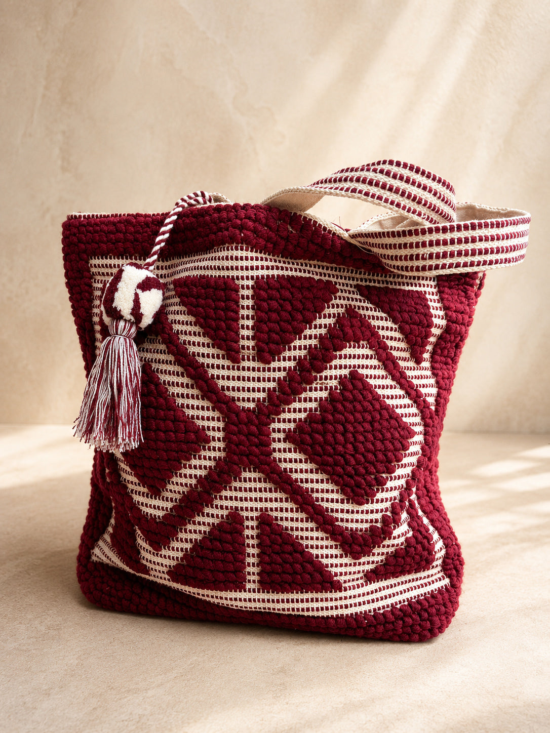 Boho Burgundy Tassel Tote Bag