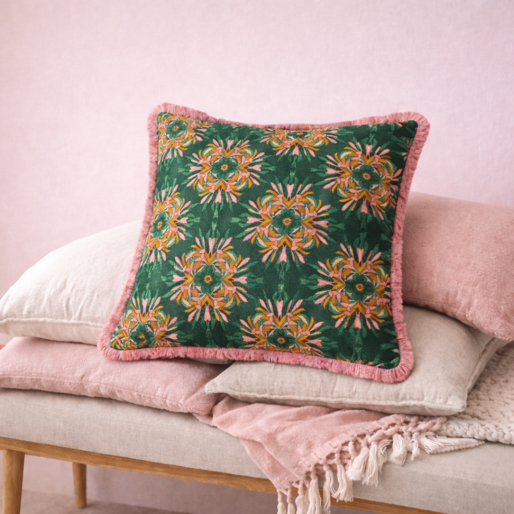 Floral Printed Velvet Pillow