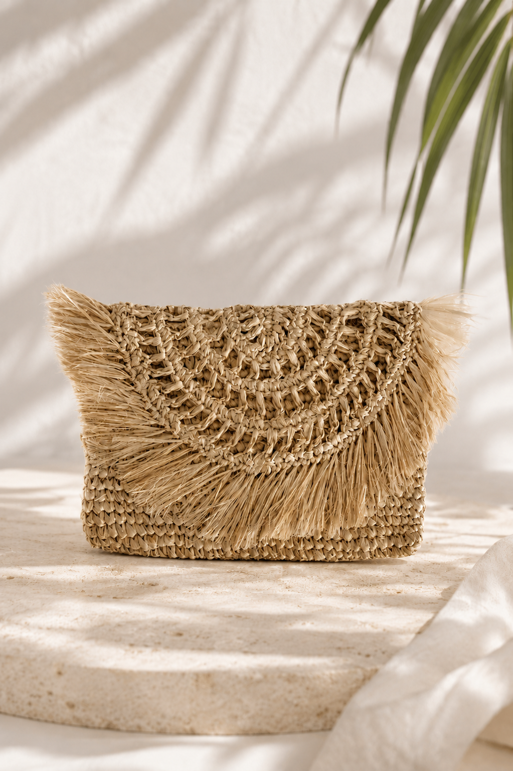 Jolie Raffia Clutch with Fringe
