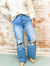 Hawkins High Rise Distressed Wide Leg Jeans