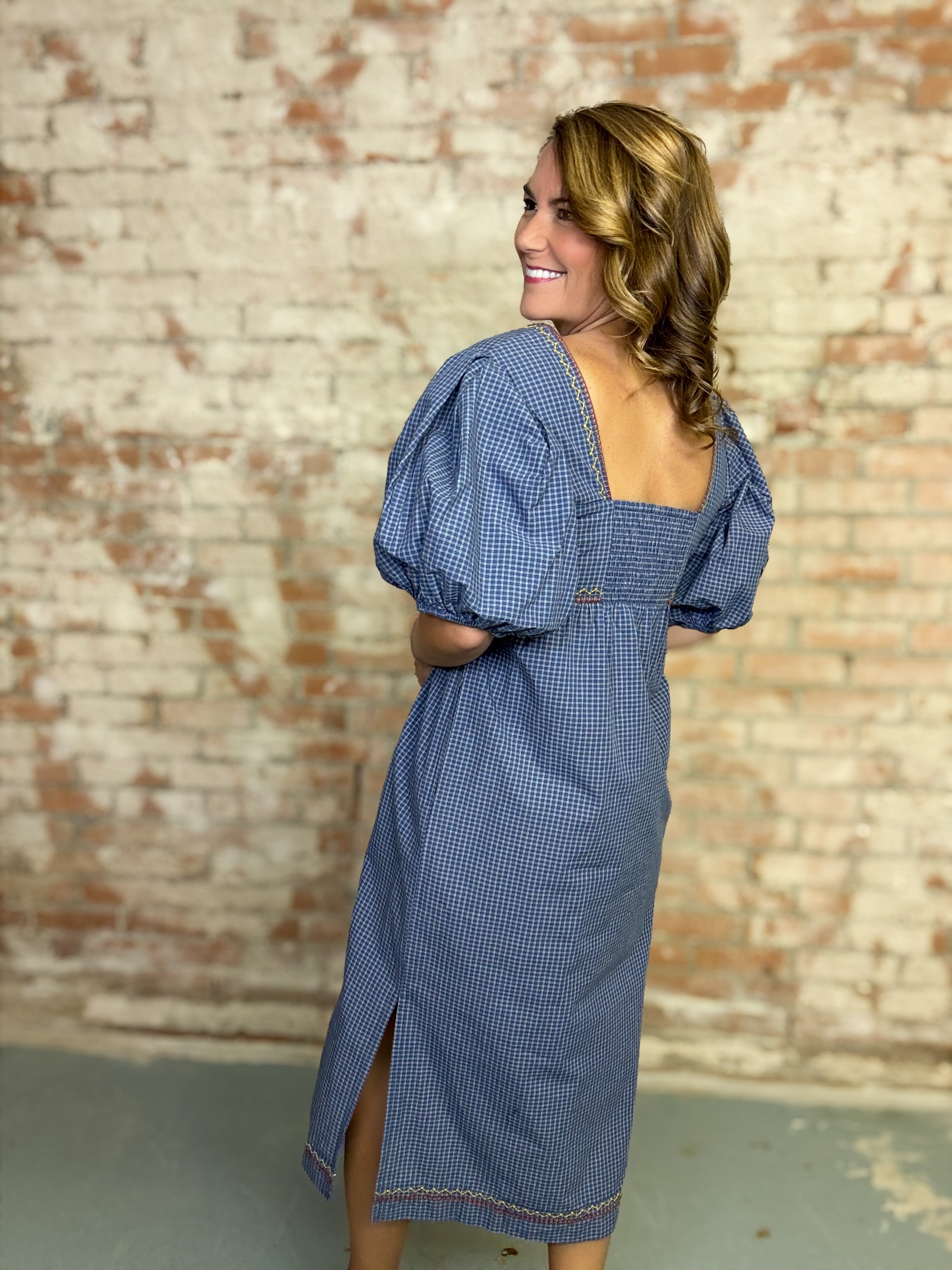 Sister Mary Tina Embroidered Gingham Dress