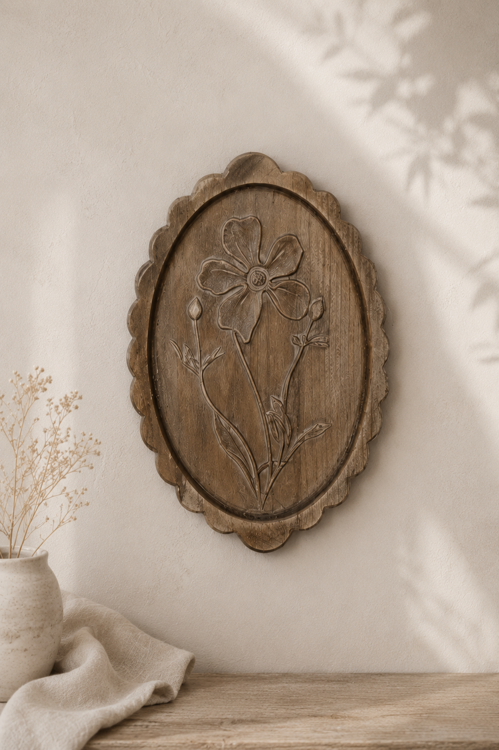Scalloped Wood Botanical Wood Decor