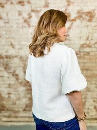 Evelyn Pearl Trim Cream Tweed Top