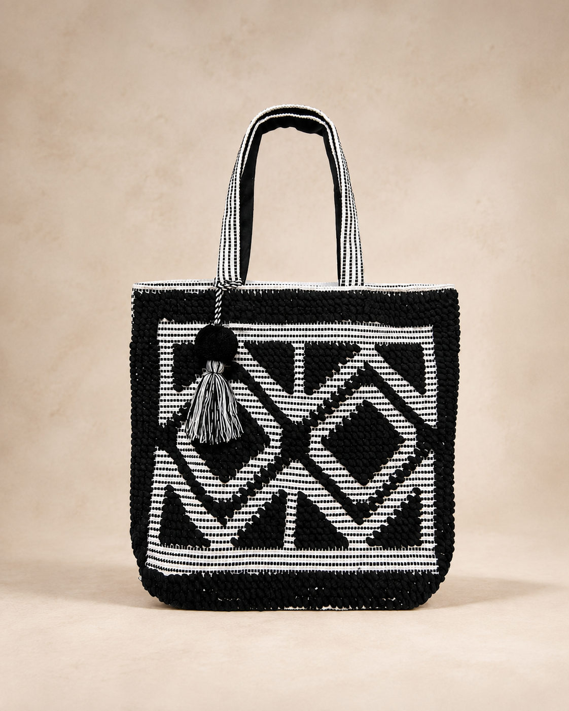 Boho Black Woven Tote Bag
