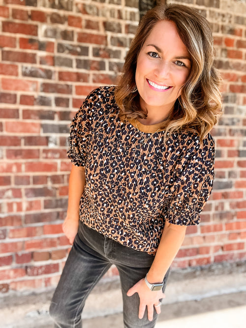 THML Pleated Cheetah Velvet Top