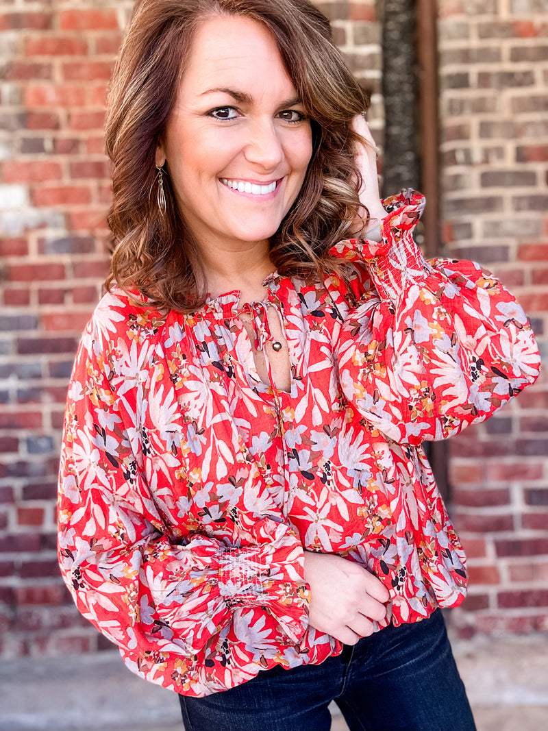 Rust Floral Print Top