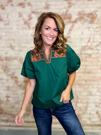 Sable Embroidered Yoke Top