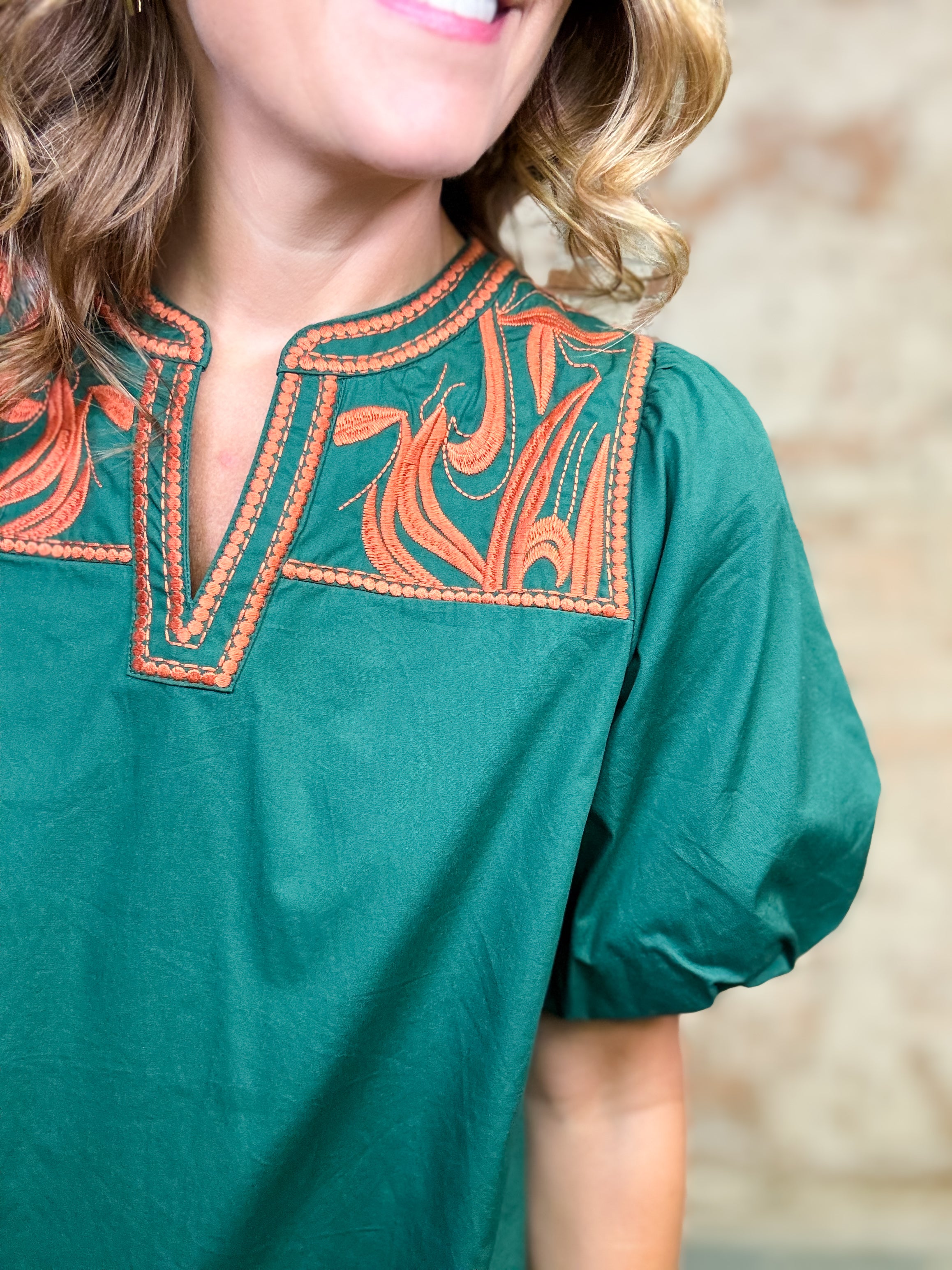 Sable Embroidered Yoke Top