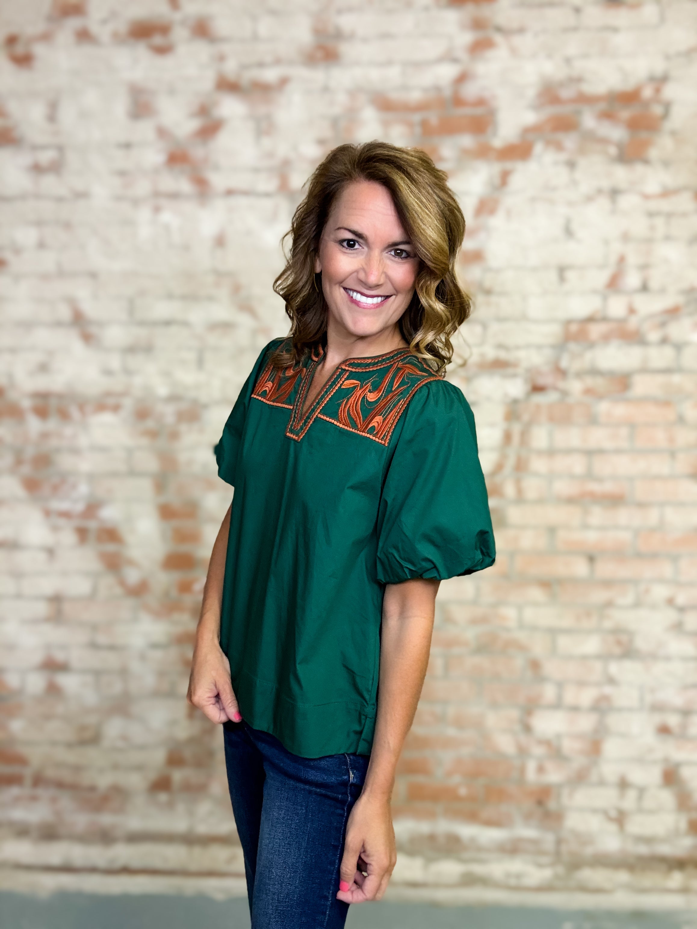 Sable Embroidered Yoke Top
