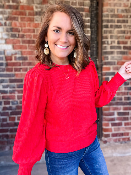 Red Textured Stripe Top